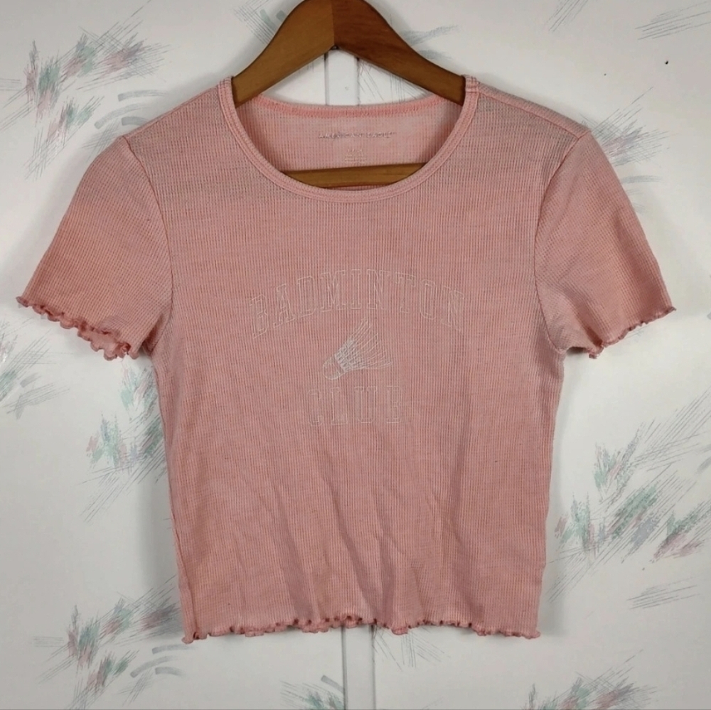 American Eagle Short Sleeve Crop Top Women's Small Badminton